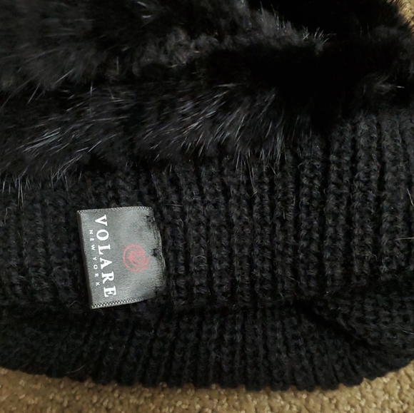 SALE Knitted Mink Fur Stretch Beanie with Fox Fur Pom - Picture 3 of 3